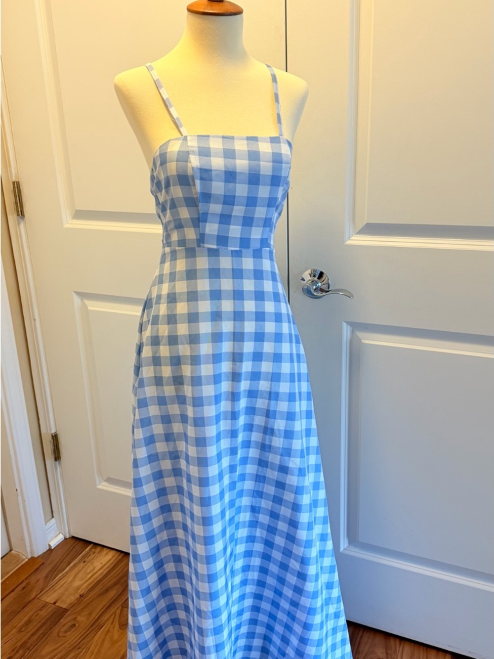 Blue Gingham Spaghetti-Strap Maxi Dress - Picture 3 of 9